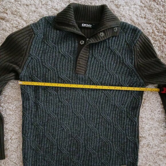 DKNY Mens 1/4 Zip Pullover Sweater Long Sleeve Collar Domes 100% Wool Sz XL Grey - Picture 7 of 8